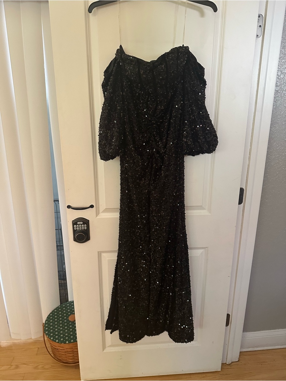 Off-Shoulder Black Sequin Maxi Dress